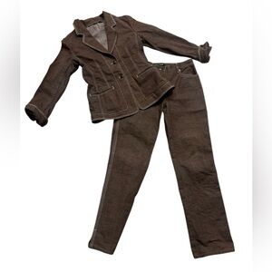 Anne Klein brown denim retro blazer(4) pants(6) fall business afterhours leisure